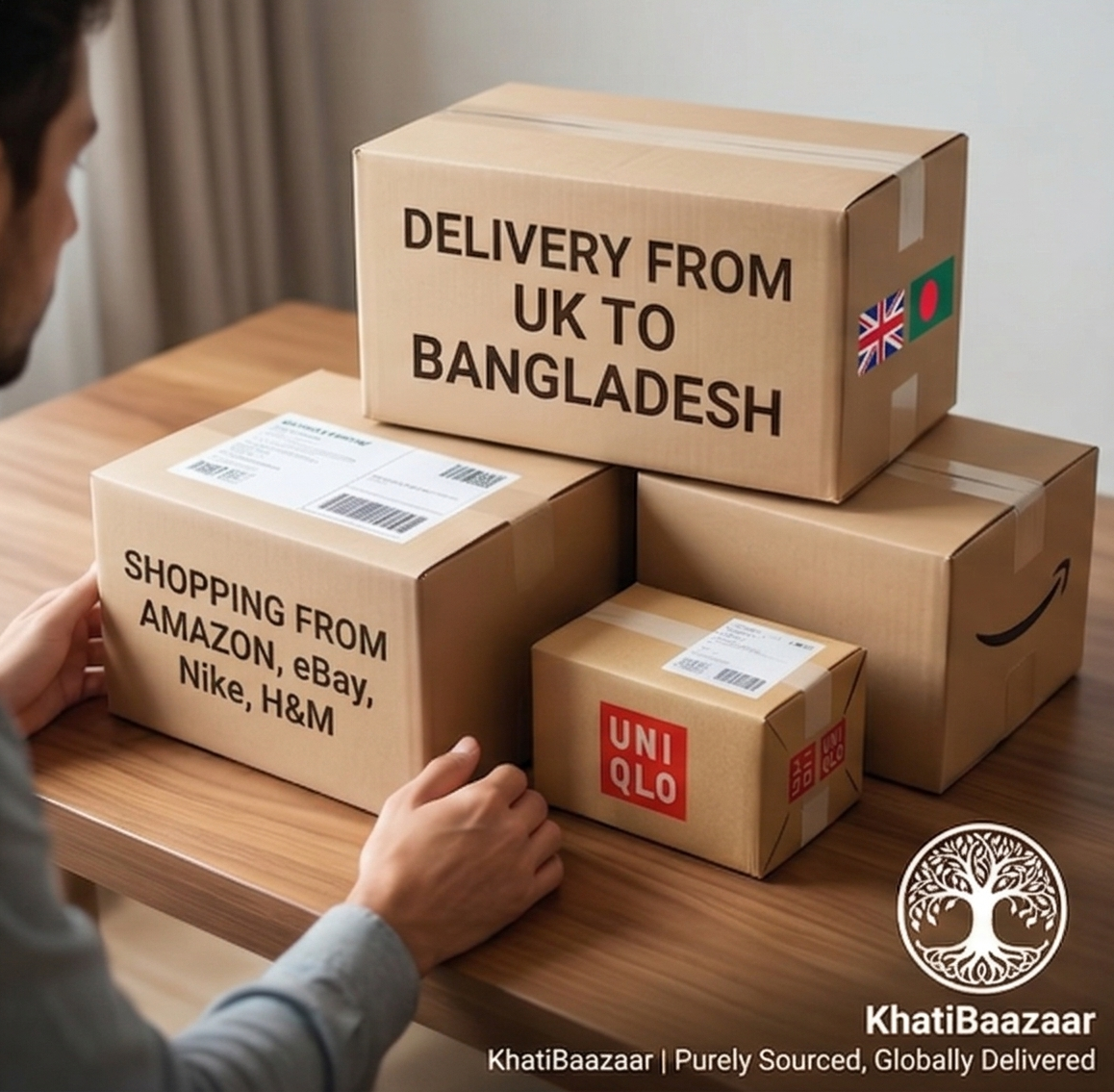 KhatiBaazaar delivery service in Bangladesh: Shopping from UK to Bangladesh including Amazon, eBay, and UNIQLO brands delivered to your doorstep.