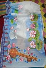 Hand-Painted Muslin Saree: Saraswati - Image 4