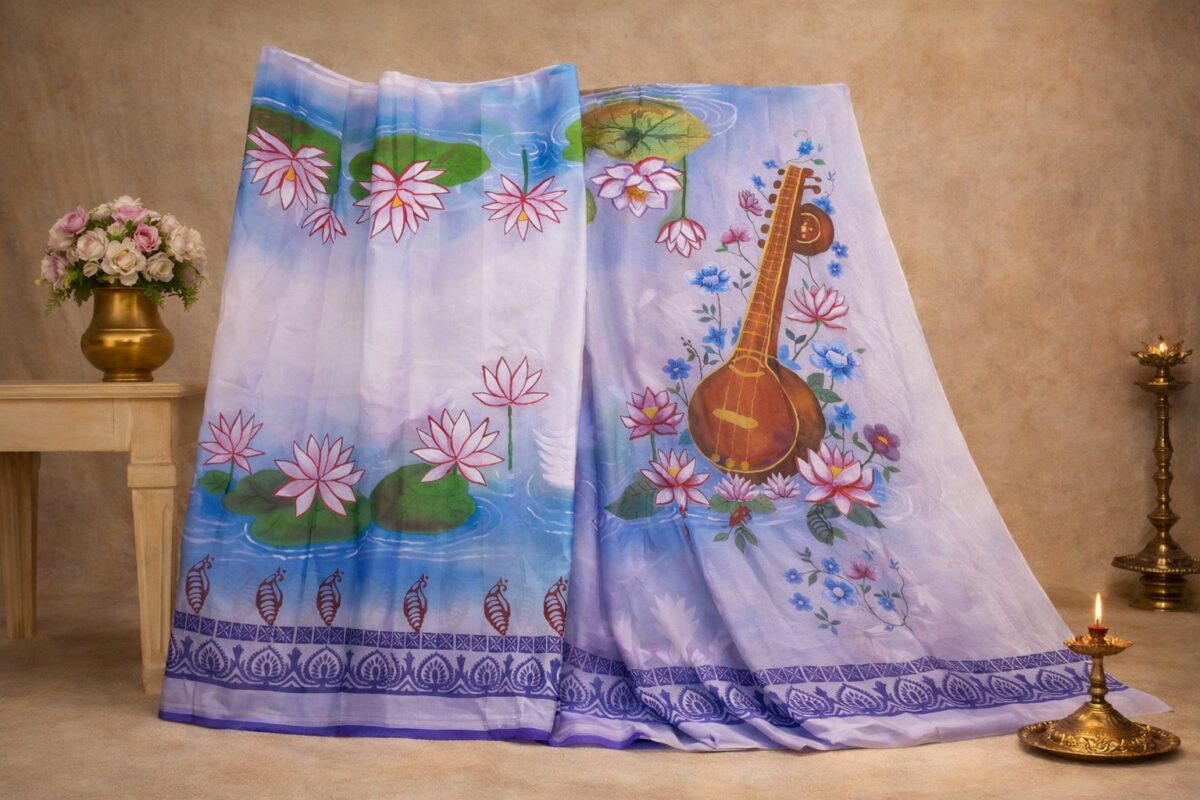 Best Hand-Painted Muslin Saree – 100% Authentic Art - Image 5