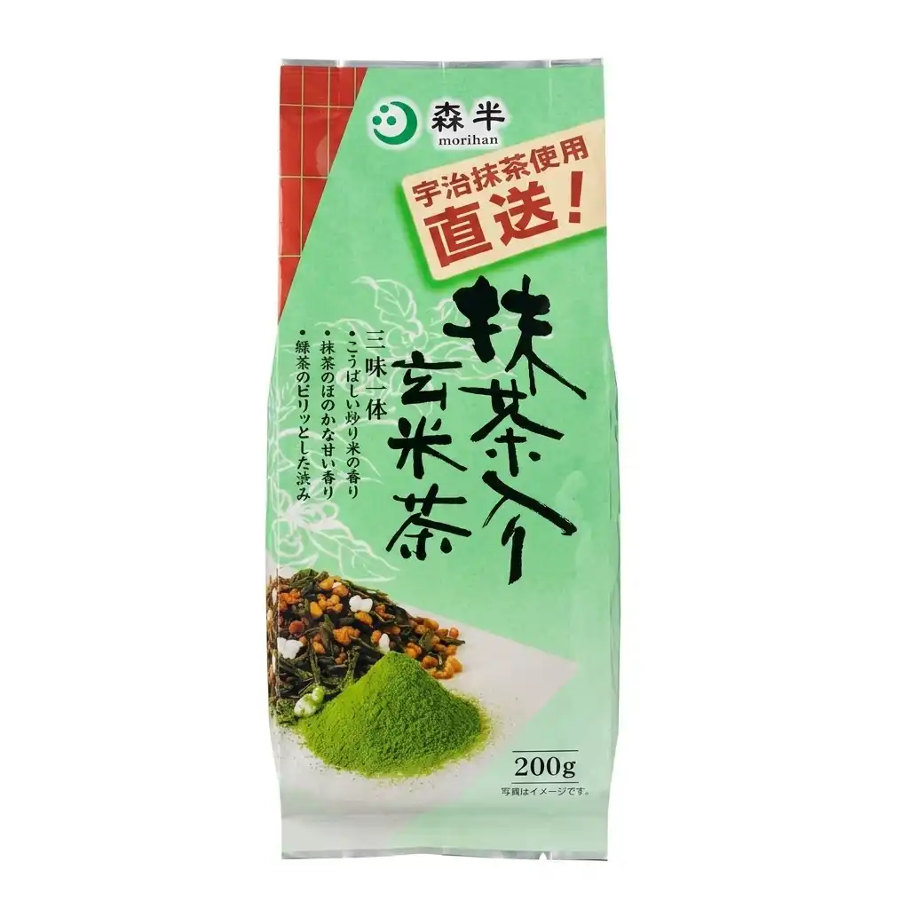 Morihan-Japanese-Genmaicha-Green-Tea-with-Uji-Matcha-200g-Japanese-Loose-Leaf-Tea-Price-in-Bangladesh.webp Morihan Kyoeiseicha Uji Matcha Genmaicha (200g) – Authentic Japanese Roasted Rice Green Tea Price in BD - Image 1